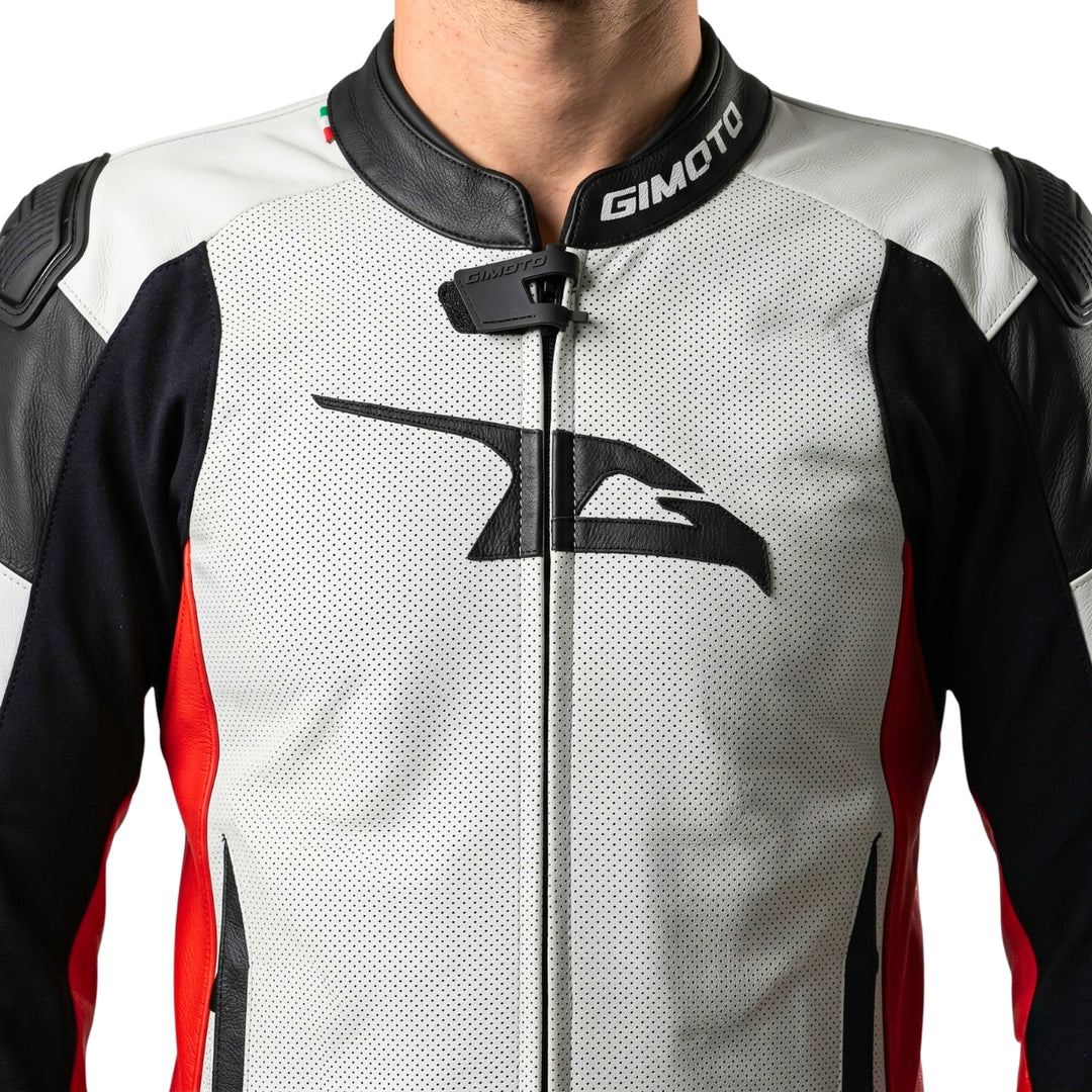 TRAJE DE PIEL GIMOTO MUGELLO AIR BLANCO/ROJO